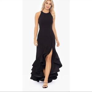 Betsy & Adam Arielle Ruffle Halter Crepe Gown - Size 4